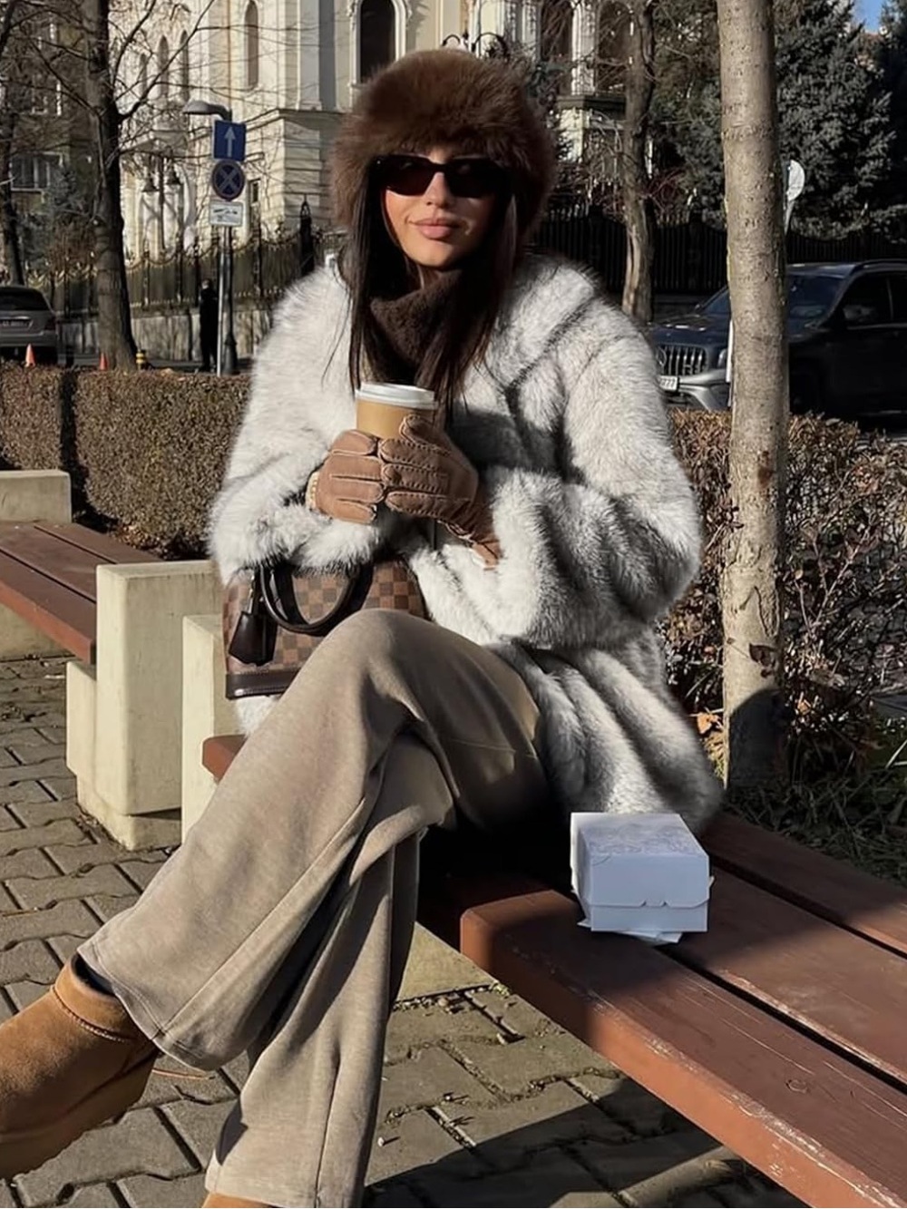 Luxurious Women's Faux Fur Coat in Light Gray luxxe jacket thick winter
